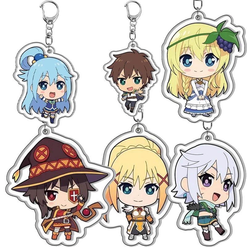 

Акриловый брелок-подвеска Q-версии «Благословение Бога на этом прекрасном мире» с Акайо Сатоу, Казумой и Мегумином для рюкзака