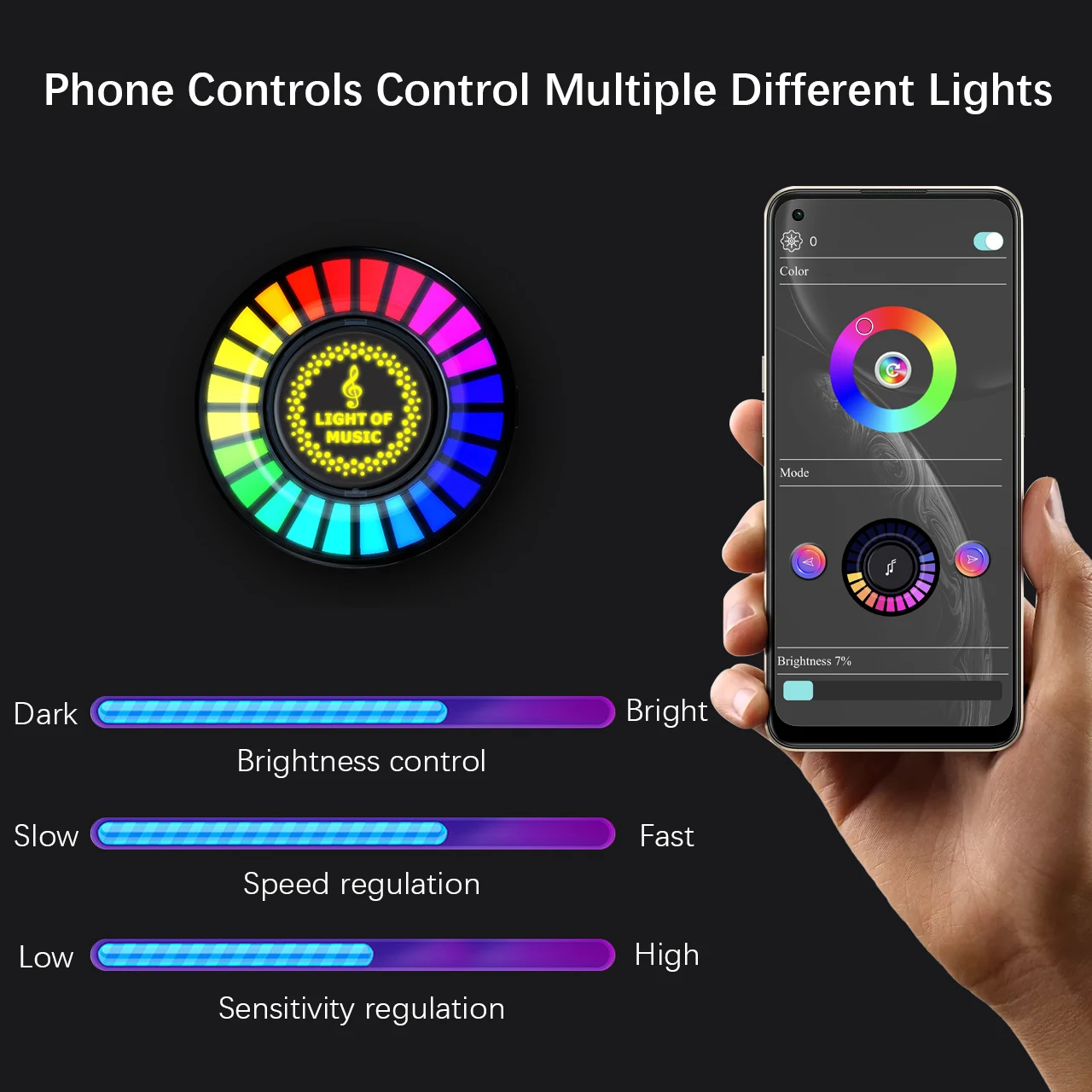 Luci d\'ambiente pickup RGB magnetiche da tavolo, luce d\'atmosfera RGB per auto a LED, lampada per ritmo musicale con controllo vocale, controllo APP