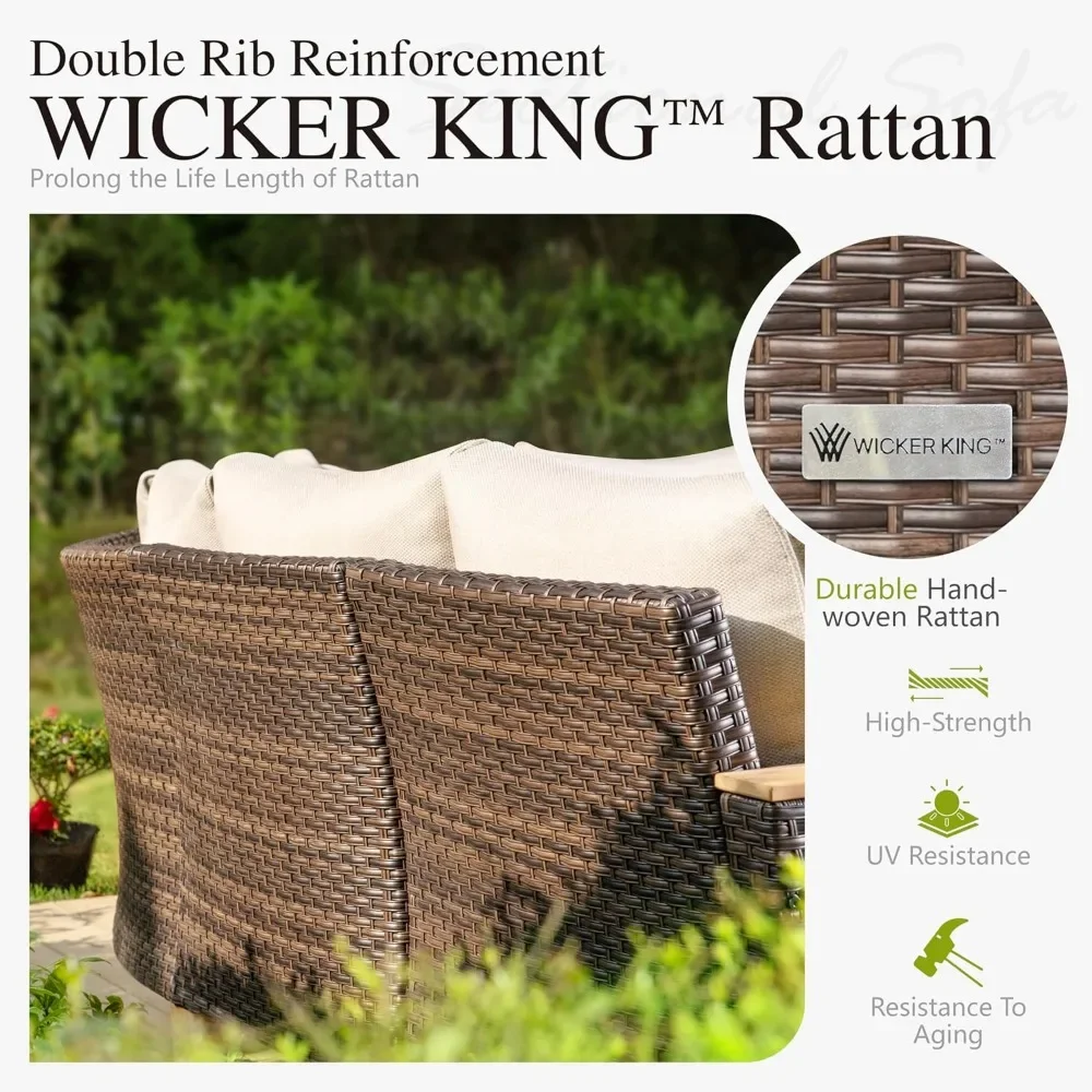 Conjunto de móveis para exterior, conjunto de sofá de vime com encosto alto, sofá com clipe e móveis de varanda com almofada grossa de 4 polegadas