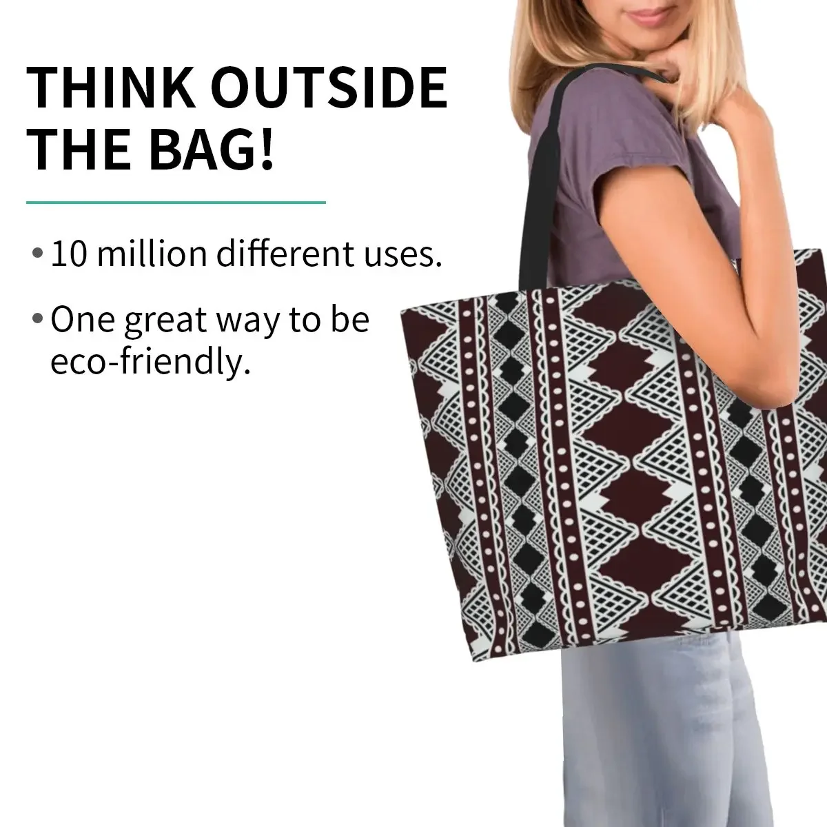 Bolso de hombro de lona para compras, bolsa de mano reutilizable con diseño geométrico étnico de África, adorno de alfombra de moda Kabyle