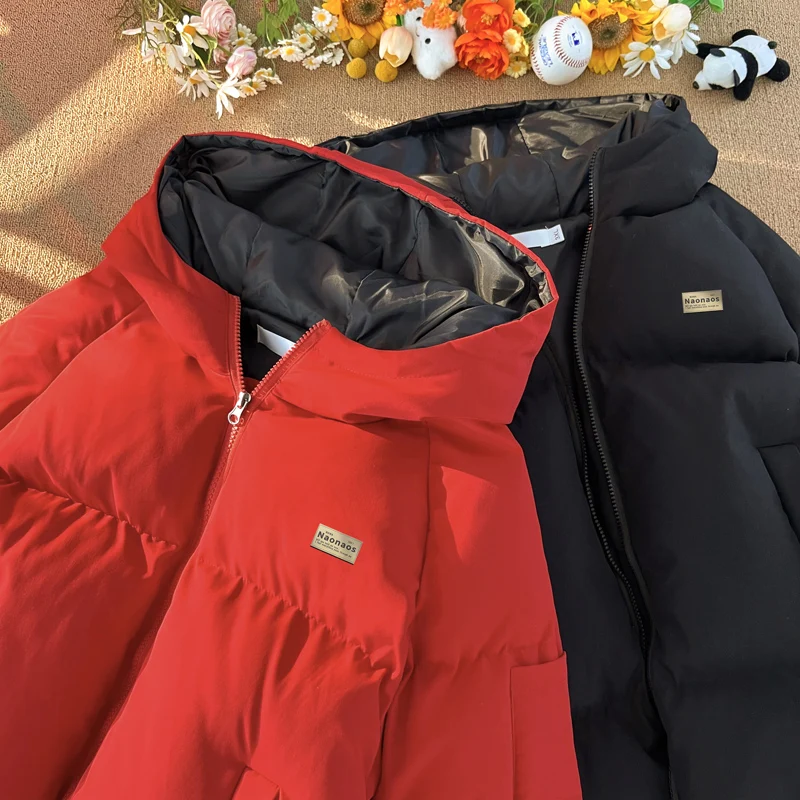 

Men's Winter Thiened Warmth down Cotton Jaet Bread Sle Coat Youth Casual Faion Hooded Zipper Closure Color