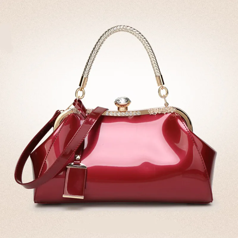 

2025 Luxury High-end Women's Patent Leather Diamonds Bridal Wedding Party Handbag Fashion Designer Tote Bag Leisure Shoulder Bag