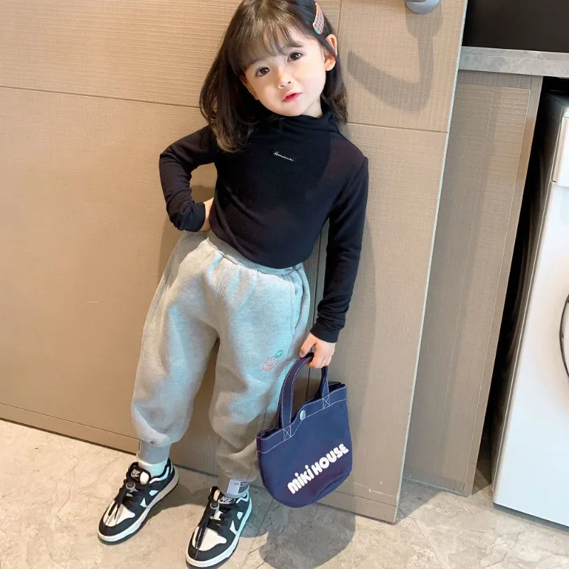 

Футболка для девочек, весна-осень 2024, однотонная водолазка, милый утолщенный мягкий эластичный топ, детский базовый слой для малышей