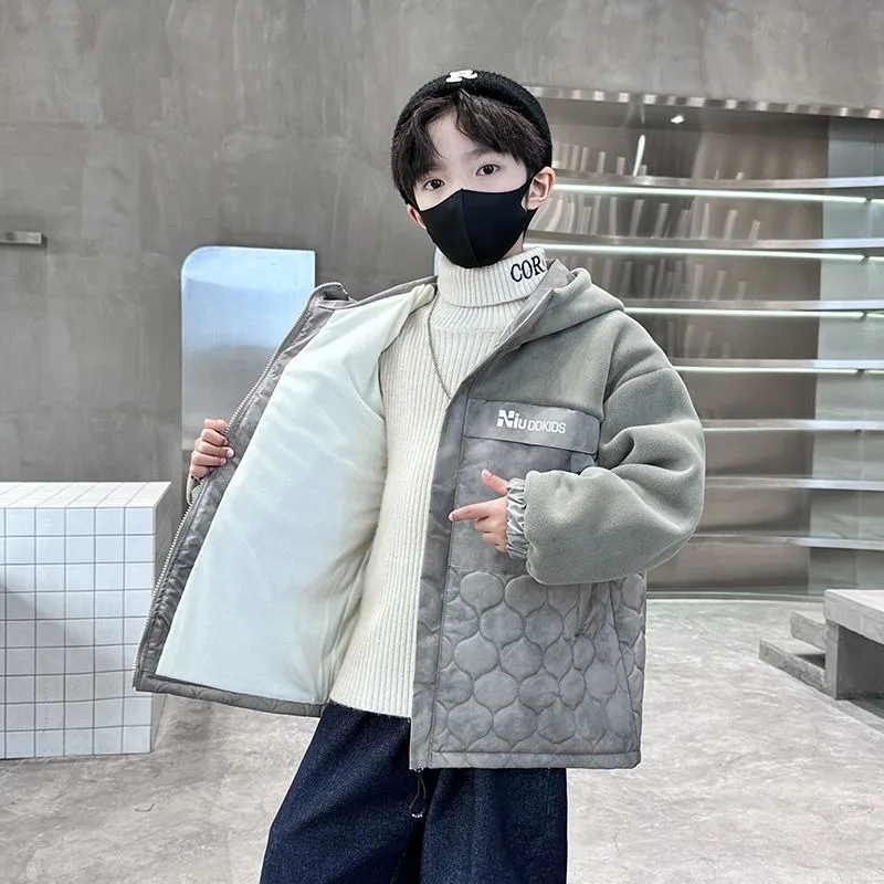 

2025 NEW Winter Boy's Thickened Fleece Coat Large Size Cotton Jacket for Kids