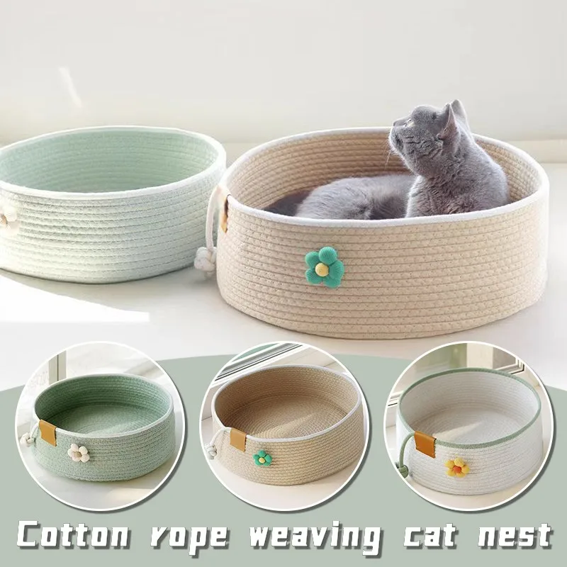 

35 40 50CM Woven Cat Nest Pet Nest Cat Bed Summer Cat Nest Cotton And Linen Woven Cat Nest Small Pets Rabbits Indoor