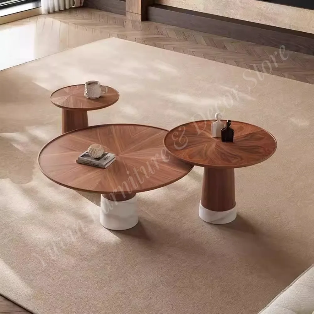 Modern Medium Solid Wood Home Black Walnut Finish Living Room Apartment Multifunctional Round Coffee Table Combination