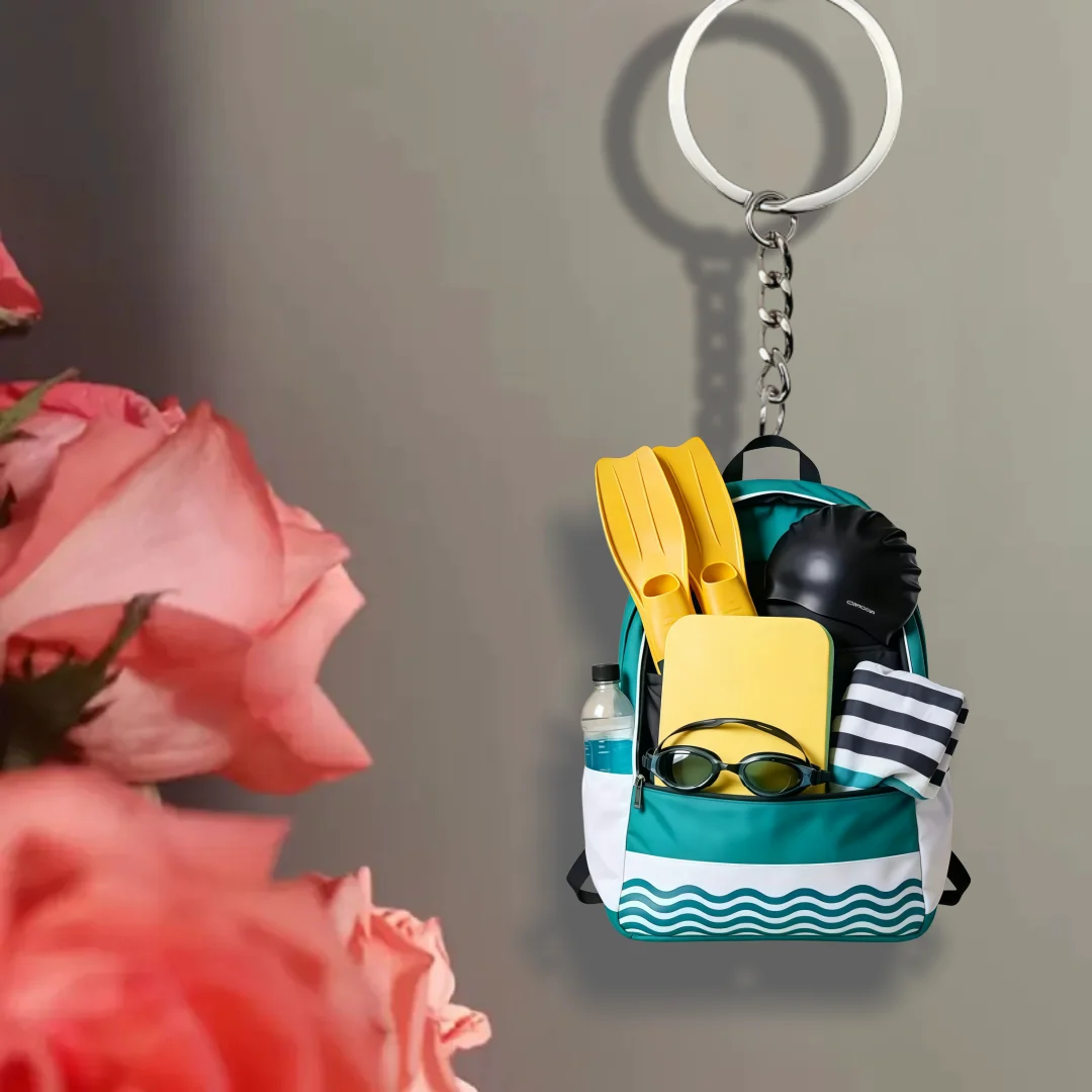 Swimming Backpack Gear Keychain,2D Flat Acrylic Pendant,Sports Themed Ornament Charms,Hanging Decor for Bags Festive Party Gift