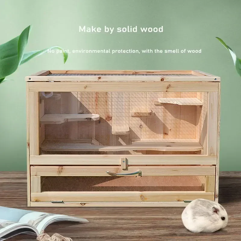 Solid Wood Hamster Cage Nest Landscape Panoramic Transparent Multi-room Large Space Pet Toys Villa Rutin Chickens Chinchillas