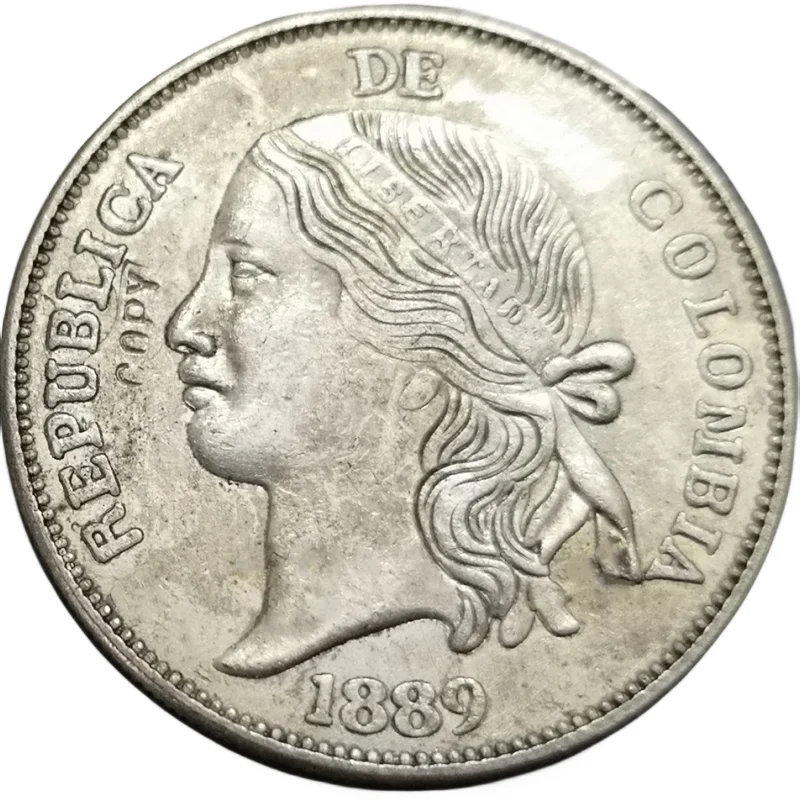 1889 Colombia 5 Decimos Silver PLated Copy Coin