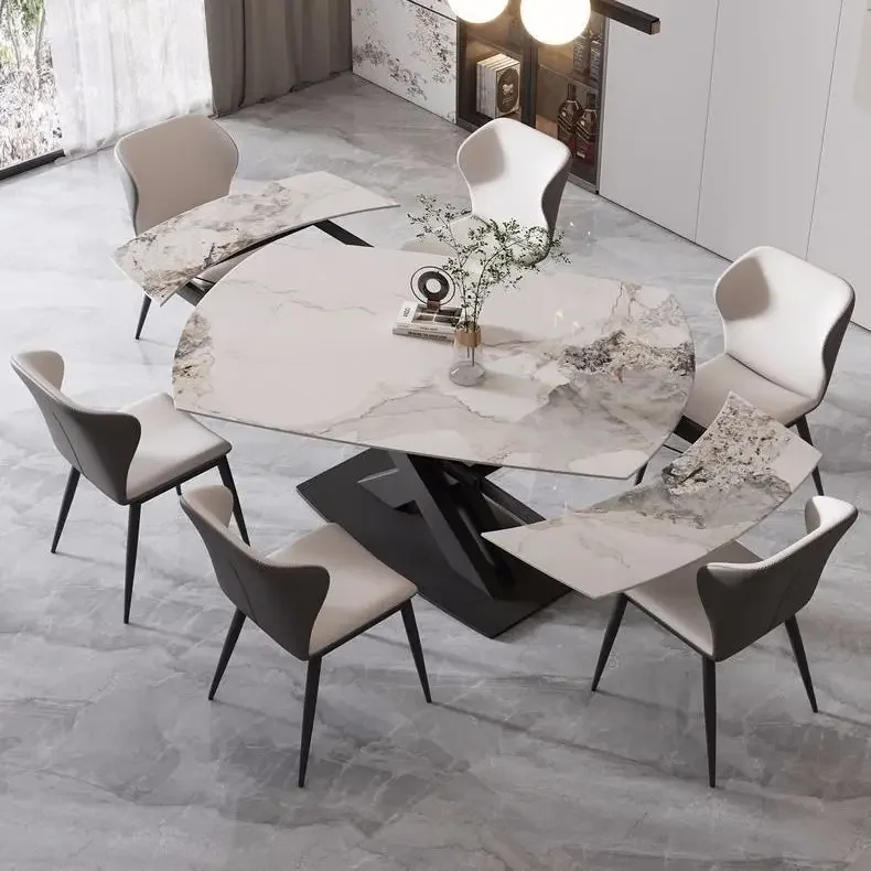Dining Table, Sintered Stone Extendable Top, Dinner Table, Rotatable Frame, Kitchen Table, Italian Light Luxury Home Furniture
