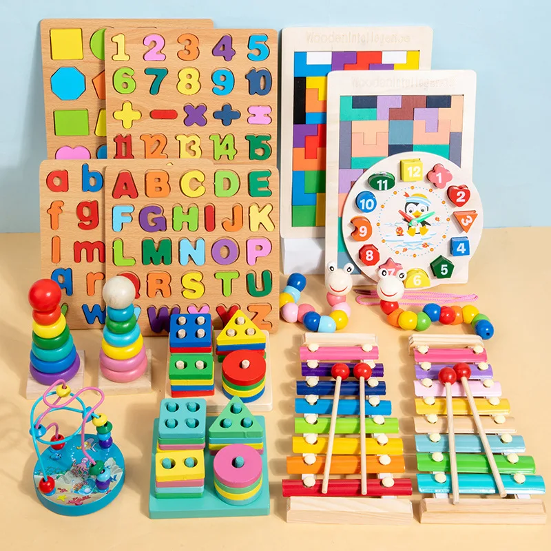 

Wooden children's eight-tone piano clock rainbow tower four sets of column-shaped boards twisting insect baby educational toys w