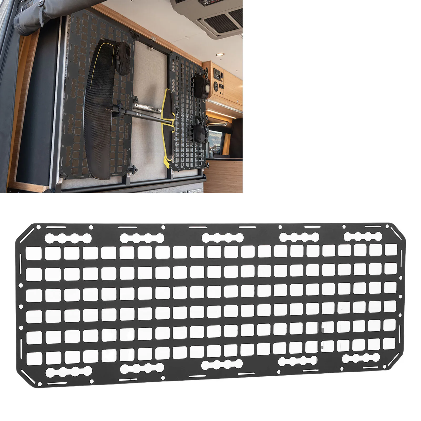 Truck Bed Molle Panel Rack 883x330x2mm Vehicle Modular Storage Panel for Truck Car RV with Touch Fastener Straps Elastic Cords