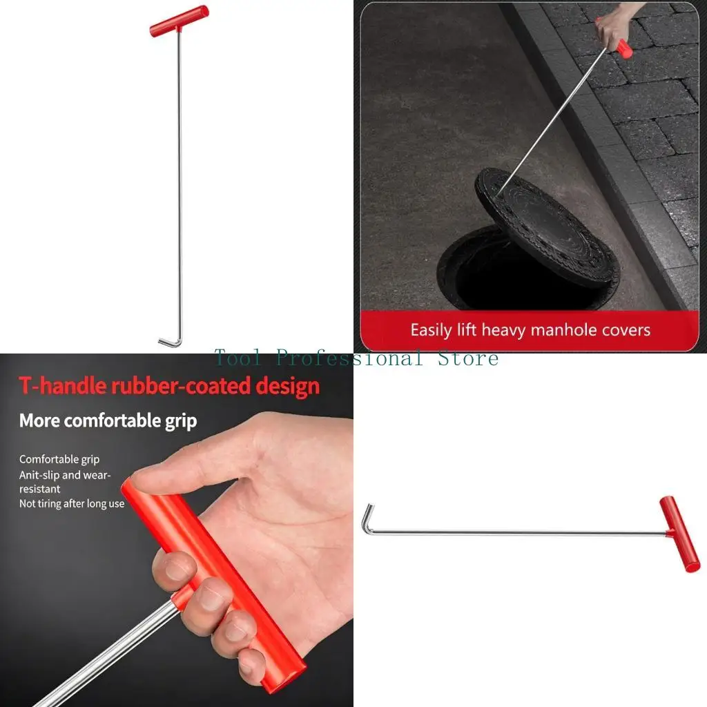 57QF Industrial Strength 8Mm Manhole Hook With Nonslip Grip Ideal For Contractors And Home Use Opening Heavy Drain Covers