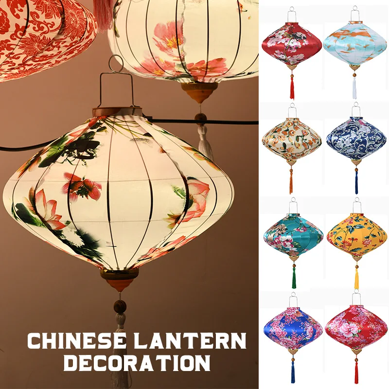 Classic Palace Lantern Waterproof Silk Chinese Style Lantern Spring Festival Party Hanging Decor 12/14inch