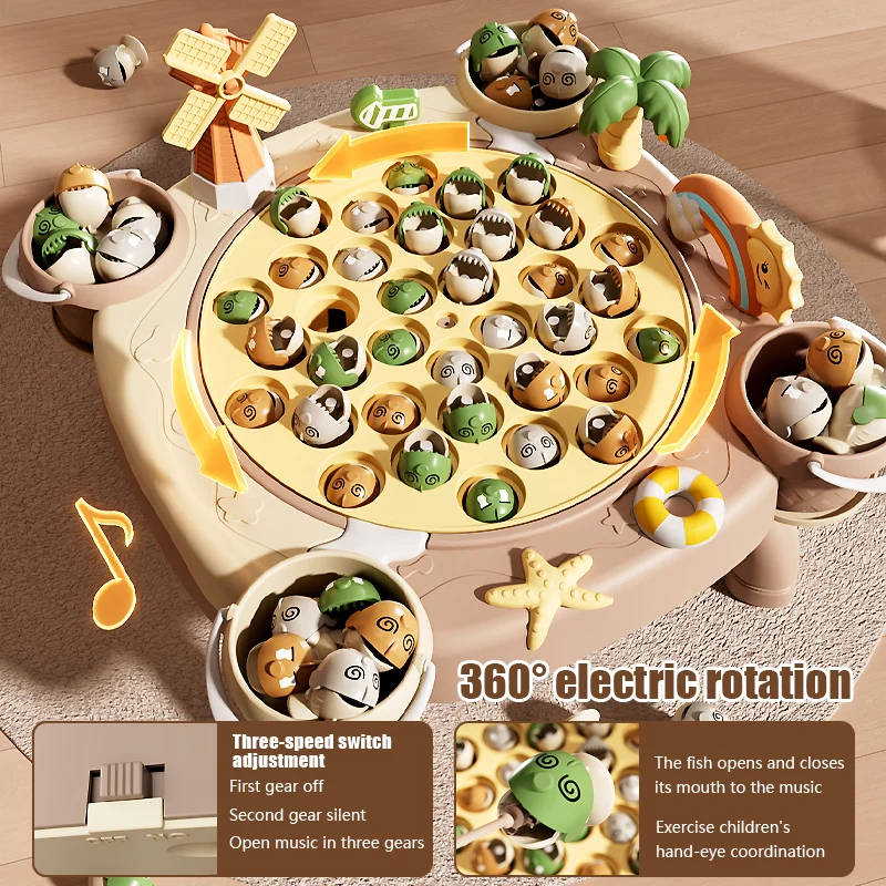 لعبة صيد مغناطيسية للأطفال كهربائية 360 °   تدوير مع الموسيقى الممتعة، لعبة قضيب السمك التعليمية، هدايا للأطفال بعمر 3 سنوات