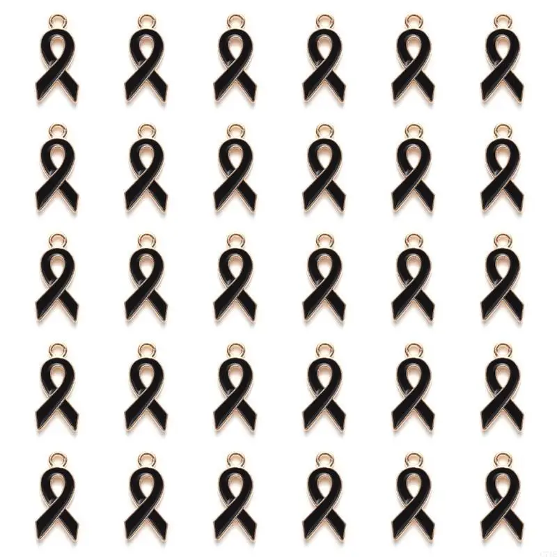 30 Pieces Alloy Pink/Red/Black Ribbon Awareness Dangle Charms Beads Pendants for European Bracelets