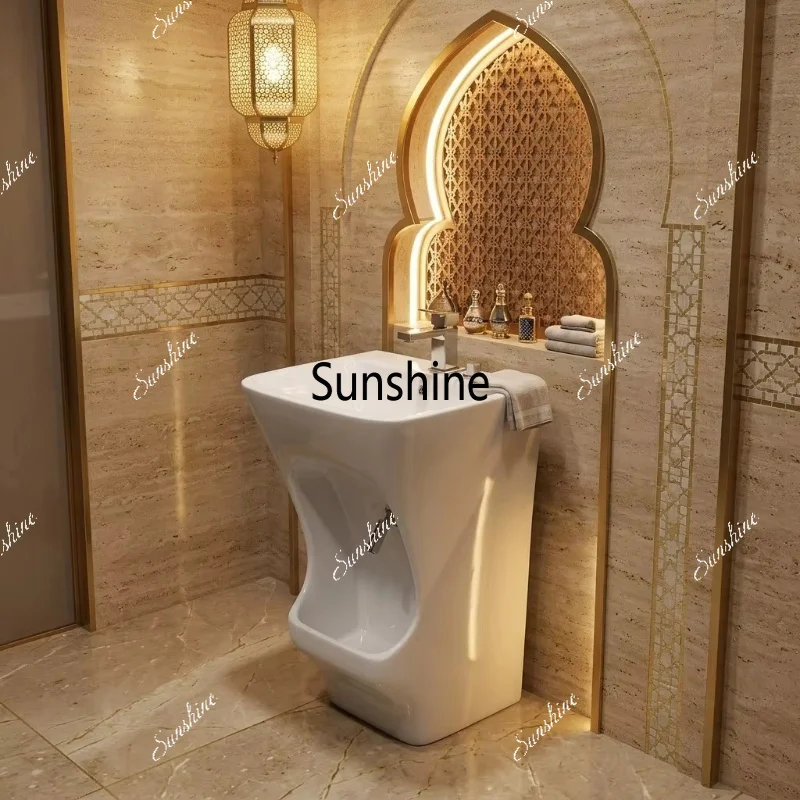 Free Standing Double Two Tier Ceramic Porcelain Wudu Foot Washer Muslim Wudu Sink Wash Wadu Basin Including Feet Washing