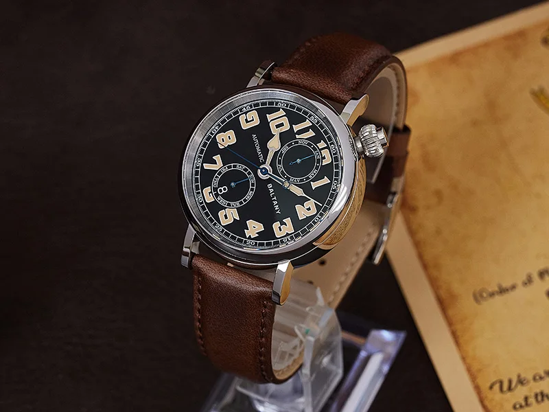 Baltany S6047 Automatikuhr Typ A7 1935 Aviator Hommage Uhr 1930er Vintage Fliegeruhr Mechanische Pilotenuhr Leuchtend Saphirglas Herren – Detail 5