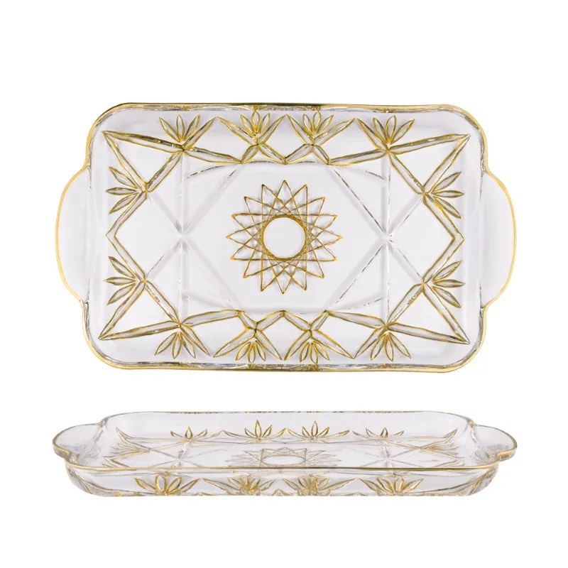 

Crystal glass rectangular tray, fruit plate, large living room household water cup plate
