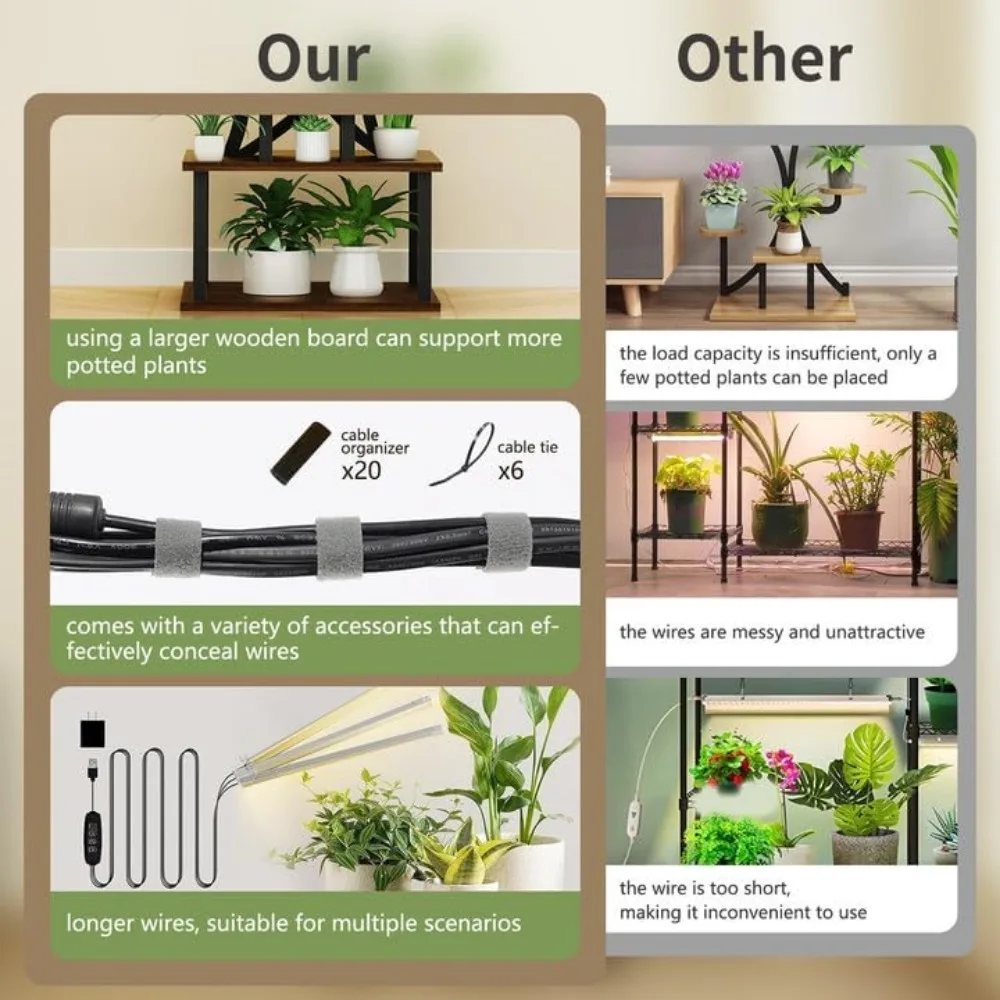 حامل نباتات معدني مكون من 8 طبقات مع أضواء للنمو، رف داخلي بطول 60.4 بوصة للنباتات المتعددة، ديكور المنزل #5