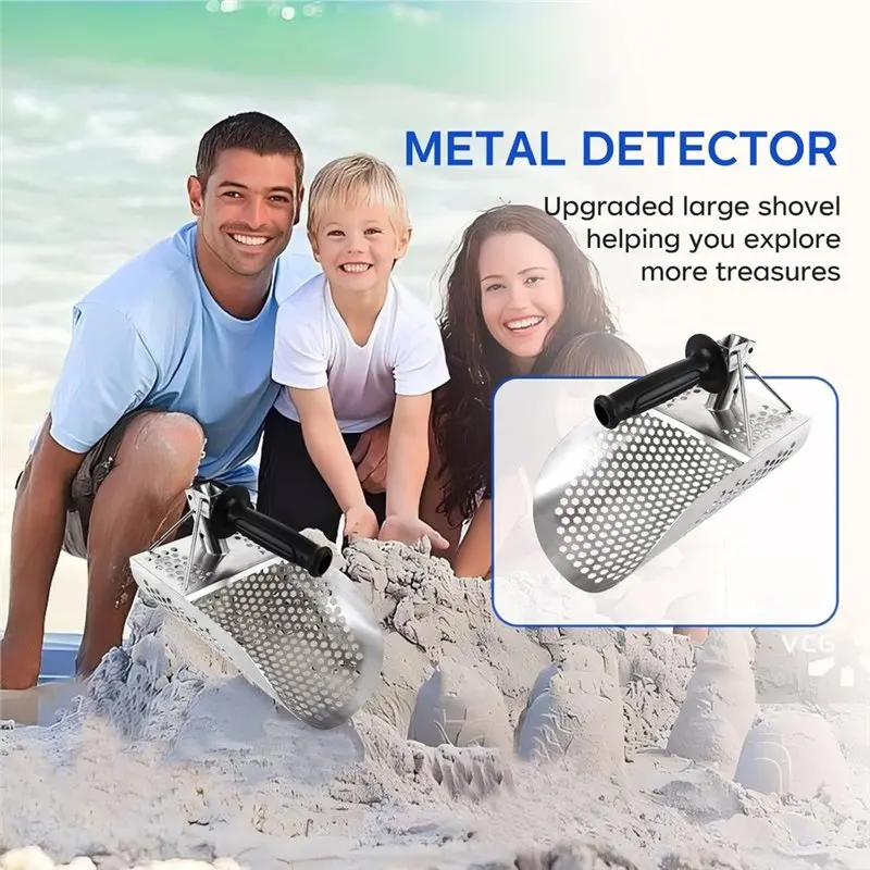 Metal Detecting Sand Scoop For Beach-Large Capacity Stainless Steel Scoop With Extended Handle Heavy Duty Design