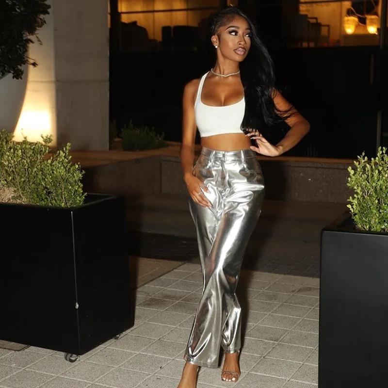 BKLD Women Clothing 2025 Spring And Autumn New Fashion Streetwear High Waisted PU Leather Pants Solid Color Casual Trousers