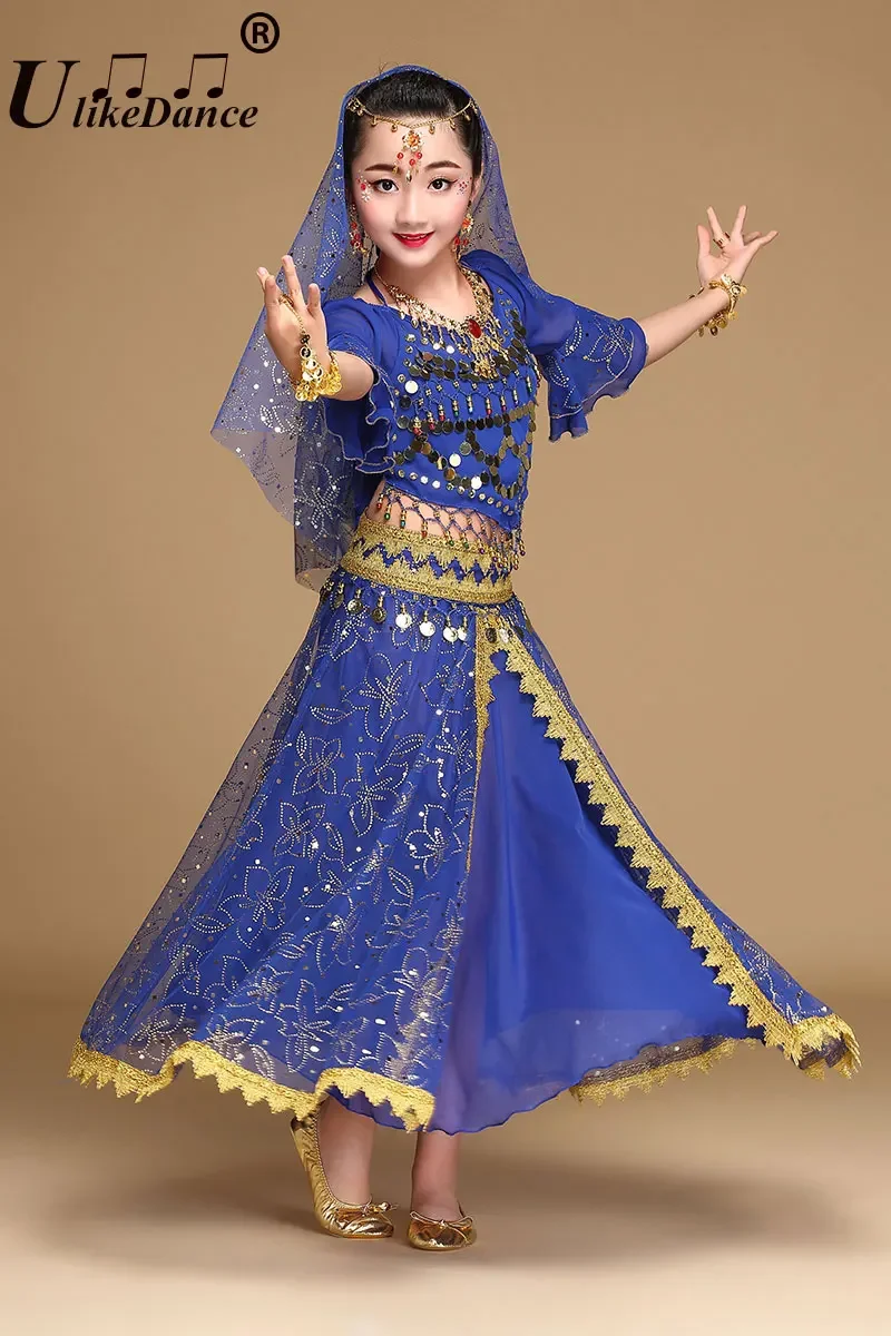 

Children Belly Dance Costumes Girl Indian Dance Costumes Kid Sari Bollywood Set Child Belly Dance Sets Stage Performance Clothes