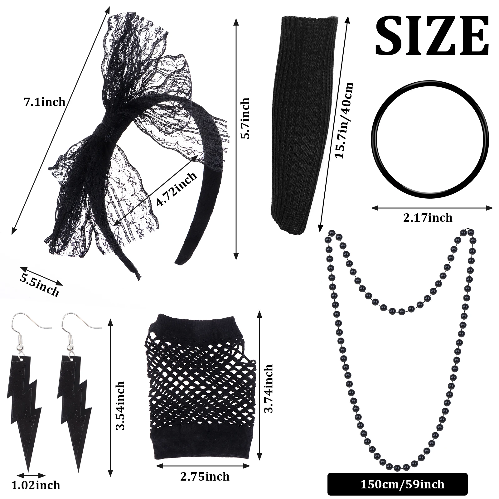 80s Fancy Dress Accessories Retro Women Party Costume Set Adult Tutu Skirt Neon Fishnet Gloves Beaded Necklace Bracelet Earrings