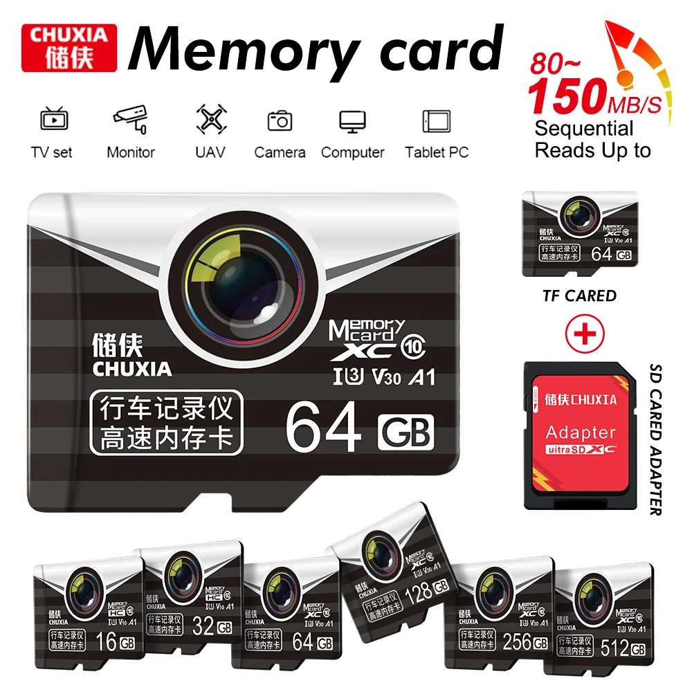 고속 플래시 SD 카드, 256GB 메모리 카드, Class10 마이크로 TF A1 V30, 512GB, 휴대폰 및 긴급 카메라용, 신제품 