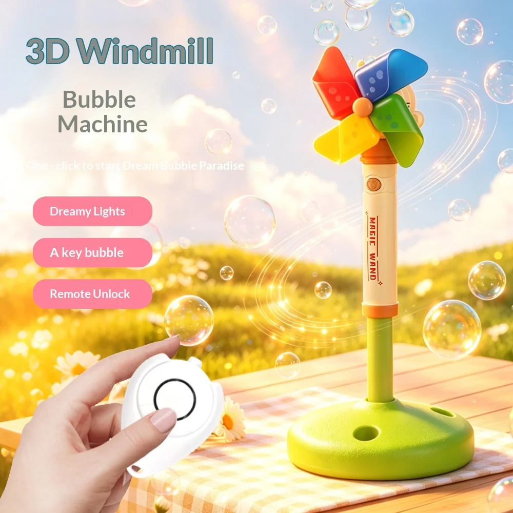 Vertical Rotating Windmill Bubble Machine Large Capacity Electric Lighted Windmill for Blowing Bubbles To The Sky Toy