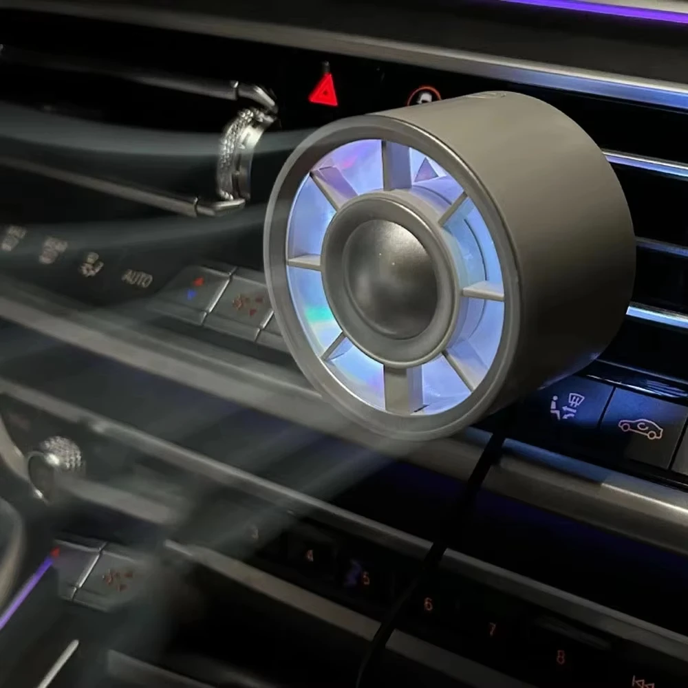 Car Air Vent Fan Portable Mini Cooling Fan Adjustable Wind Speed Ambient Light Universal USB Car Accessories view 3
