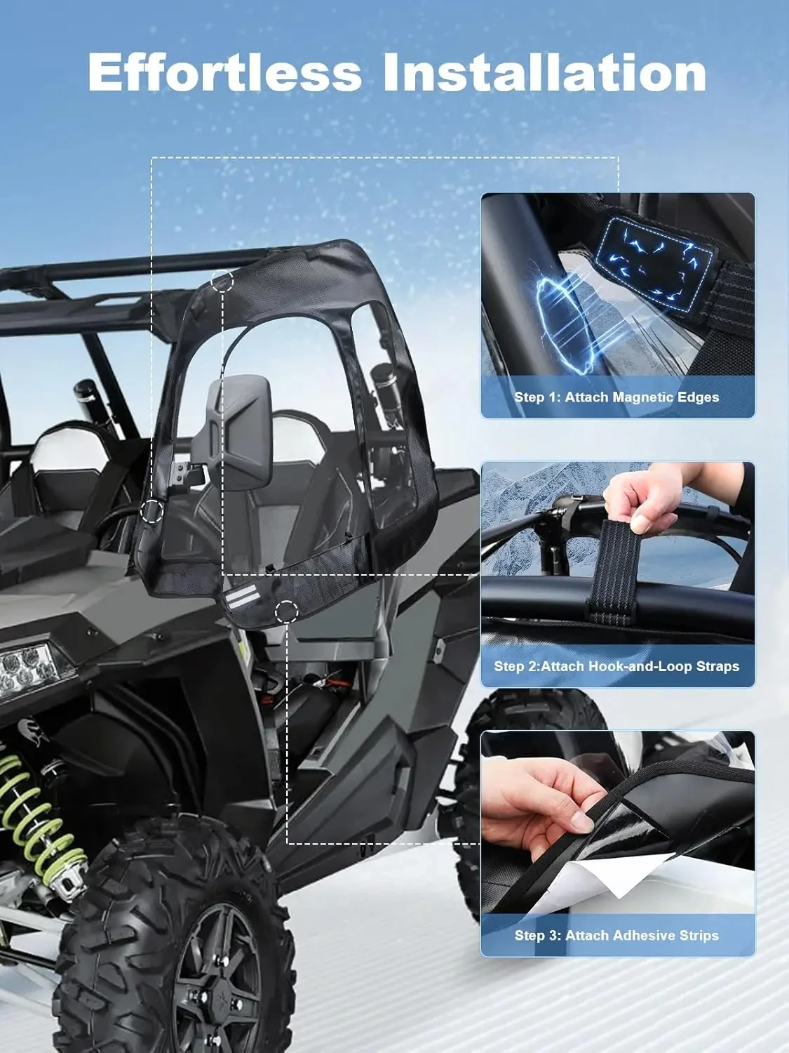 الأبواب العلوية الناعمة Polaris RZR XP Turbo 2016-2023، 2 مقاعد مقاومة للماء لينة الكابينة الضميمة الأبواب العلوية لتحسين Visio