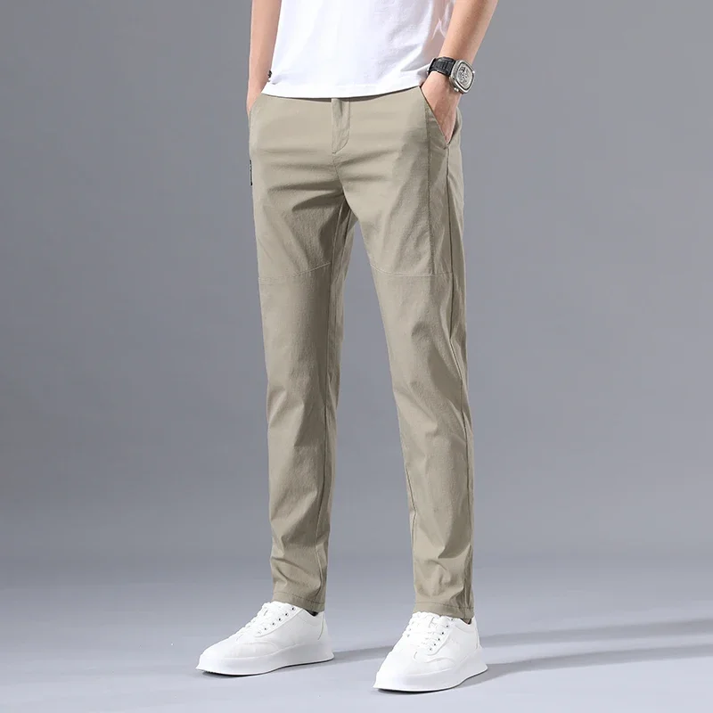 

2025 Men's Pants Casual Slim Fit Stretch Classic Chino Trouser Male Stretch Elastic Korean Summer Dress Light Thin Business