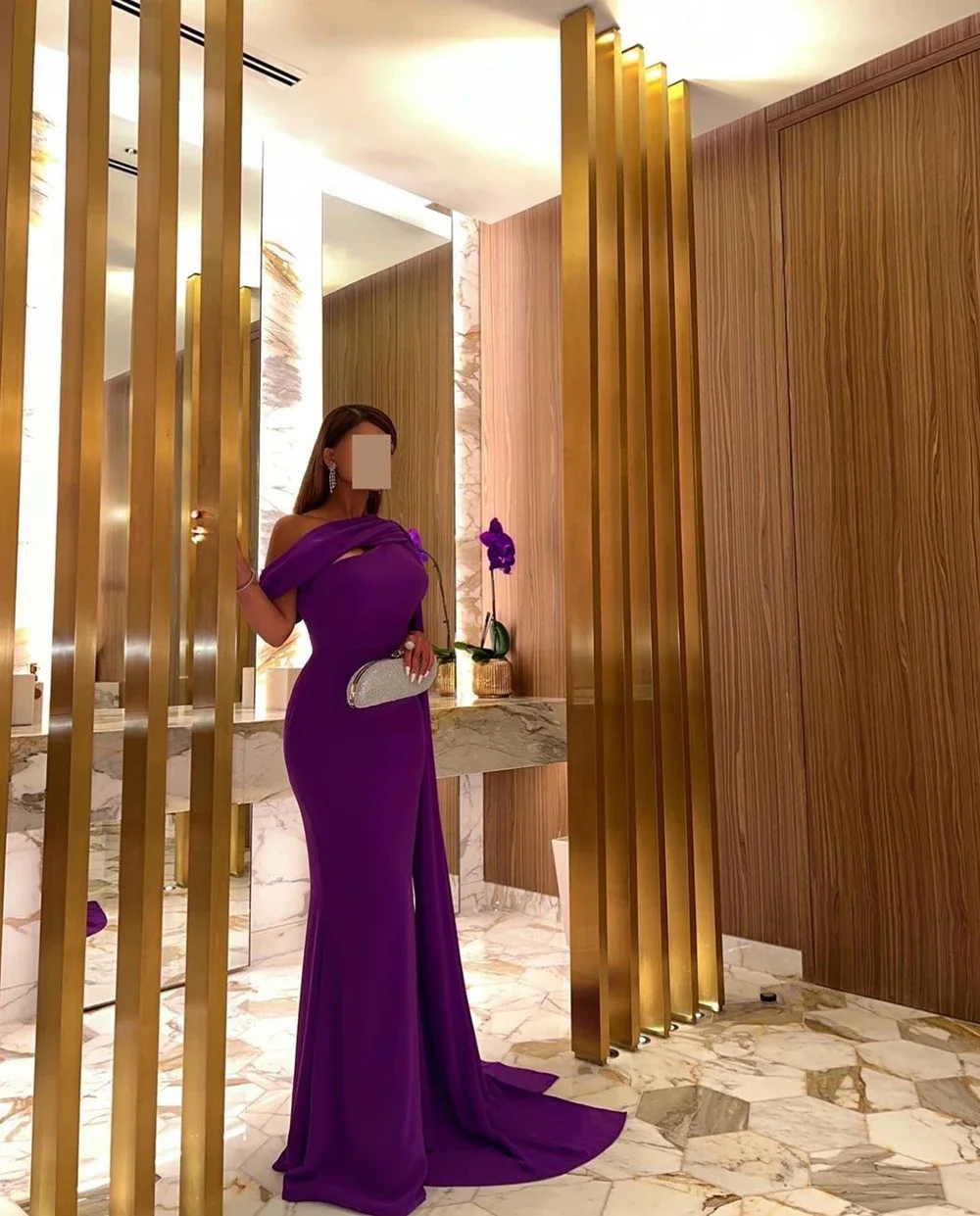 Fnoexw Purple Mermaid Long Prom Dresses Saudi Arabic Women Long Cape Sleeve Elegant Evening Gowns 2024 Formal Party Dress