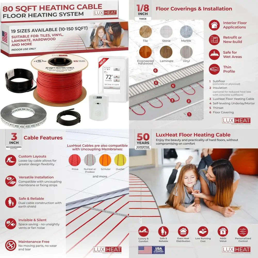 طقم نظام تسخين الأرضية 80 قدمًا مربعًا - تسخين تحت البلاط 120 فولت لأرضيات البلاط، يتضمن وحدة تحكم قابلة للبرمجة عبر WiFi - هوم فعال #1