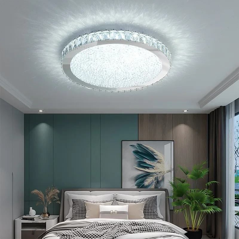 Nordic Light Luxury K9 Crystal Round Ceiling Lamp Romantic Warm  Square Bedroom Living Room Decor LED Home Lighting