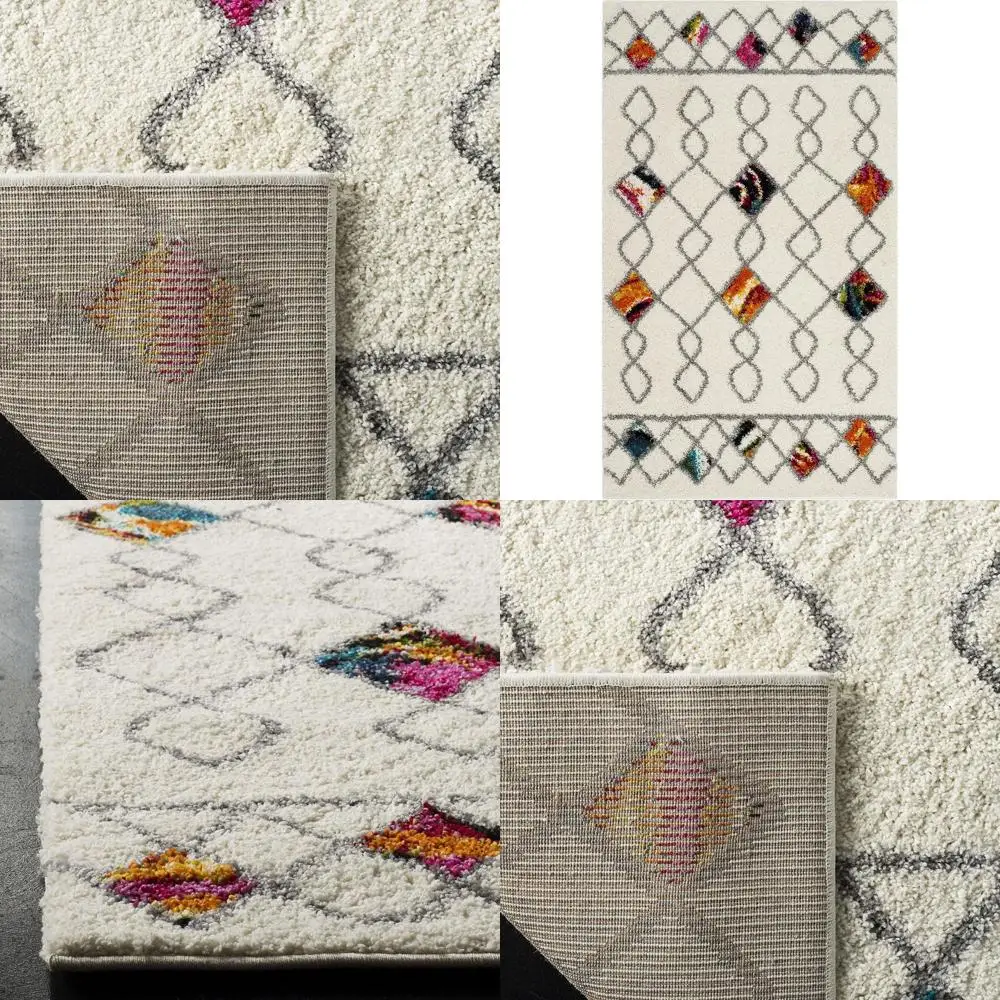 

Cream & Multicolored Shag Accent Rug, 3'x5', Modern Style, 0.5 Thick, Suitable for High Traffic Spaces in Home