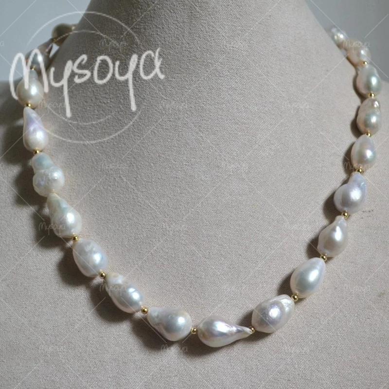 

MYSOYA 10-11mm Large White Baroque Pearl Necklace, Gift for Her/ Him, for Birthday/Wedding/Mother's Day/Father's Day Gift A0956