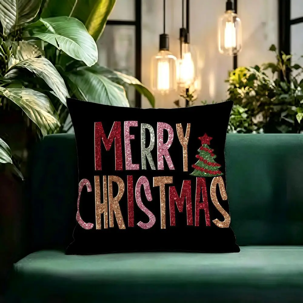 Surrounding area Christmas  Lettering Cushion Cover Linen Pillow Cover Invisible Zipper para Sofa Silla de Oficina