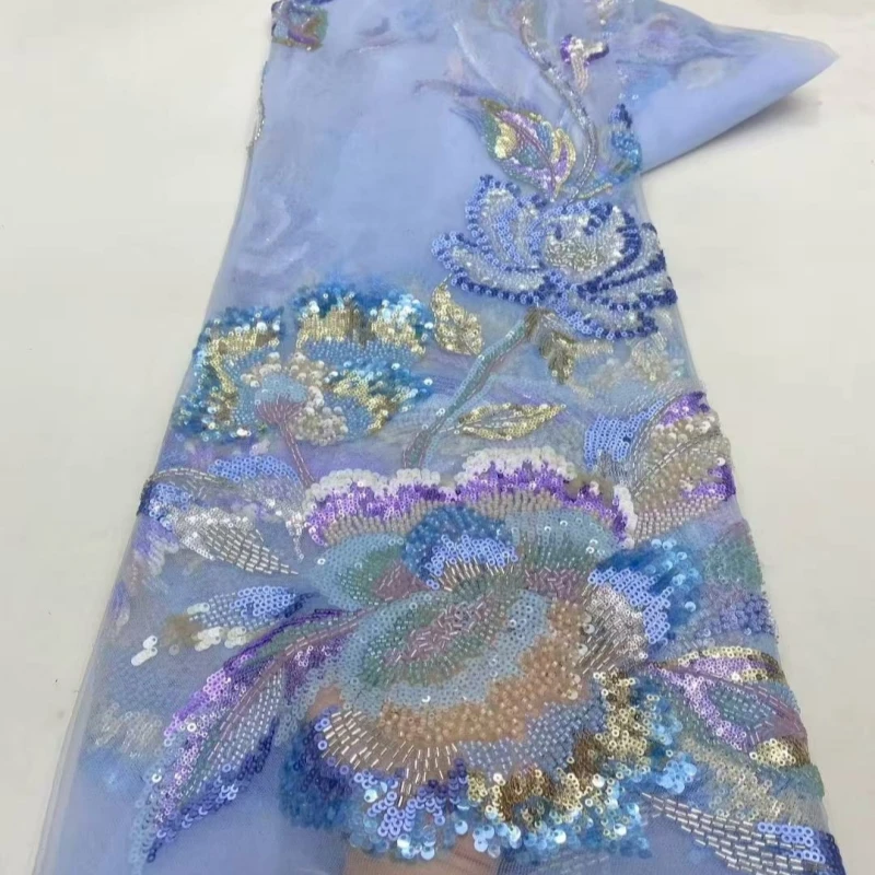Lace Fabric with Beads and Sequins for Women, Heavy Process, 5Y Embroidery, Wedding Party Dress Series, Autumn