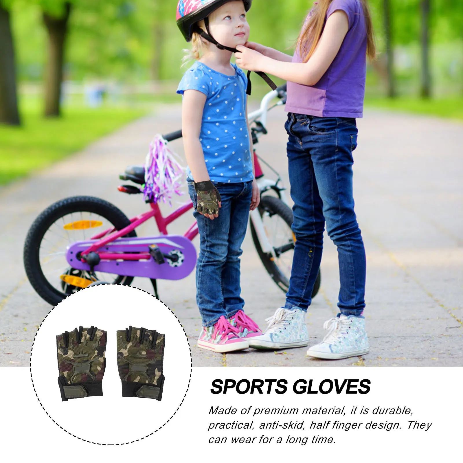

Kids Cycling Gloves Half Finger Durable Anti Skid for Children Bike Riding Green Camo Gloves Outdoor Use One Size Fits Most