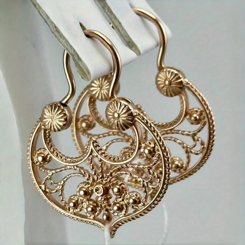 Vintage Goldfarbene Blumen-Ohrhänger für Damen, Geometrisch Hohl, für Party und Alltag