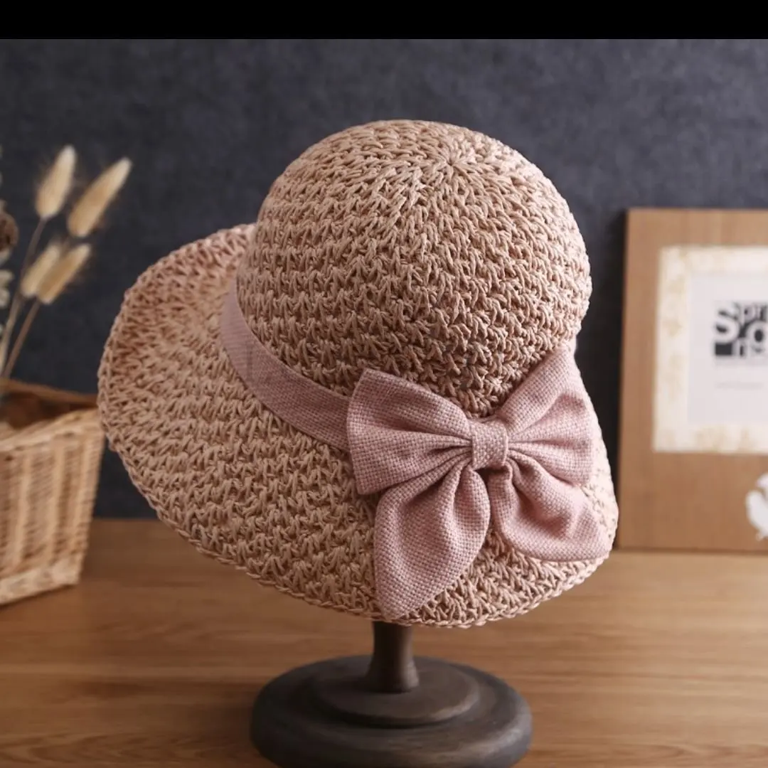 Hat Female Summer Little Fresh Sun Hat Straw Hat Small Brim Bucket Hat Minimalist Bowknot Japanese Style All-Matching Sun Hat