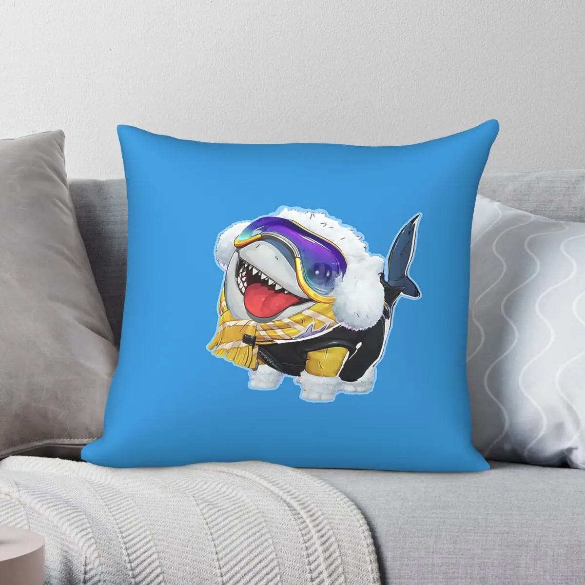Jeff The Land Shark Winter Square Pillowcase Polyester Linen Velvet Pattern Zip Decor Throw Pillow Case Room Cushion Cover