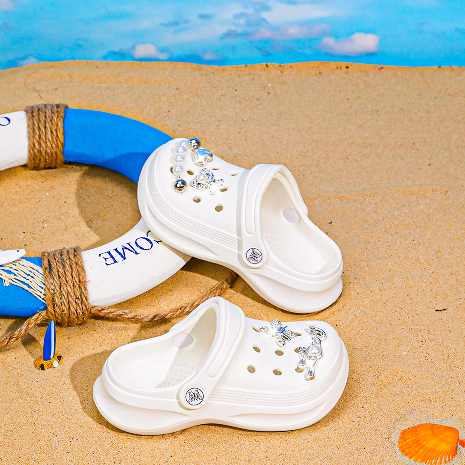Kids Slip-On Clogs and Mules - Breathable, Waterproof, EVA Garden Shoes with Decorative Chain for Beach and Everyday Wear 168