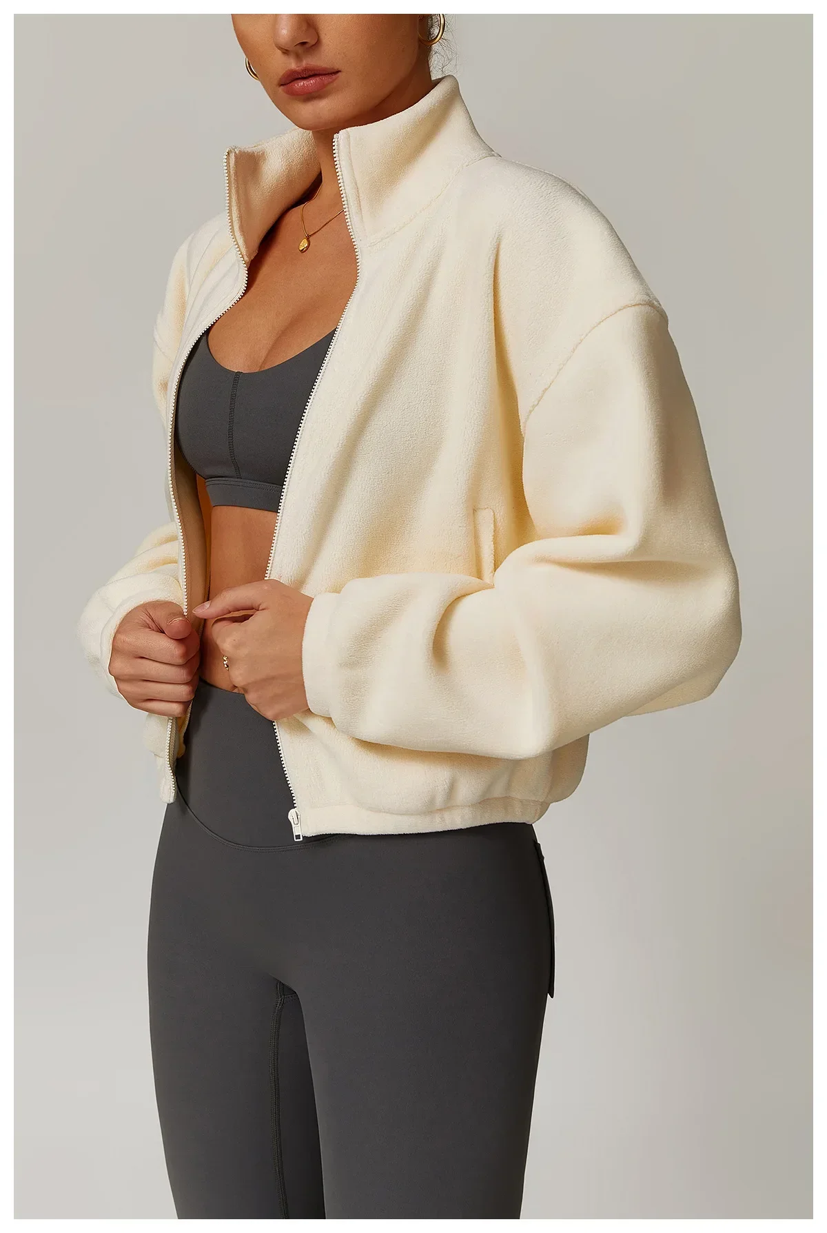 Winter Lamb Wool Sports Jacket for Women's Outdoor Leisure Running Long Sleeved Top Thick and Warm Yoga Jacket