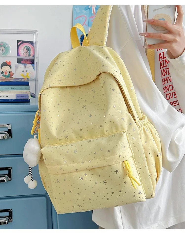 

Women's Star Print Backpack with Cloud Charm, Cute Casual School Bag, Large Capacity Nylon Daypack for Students