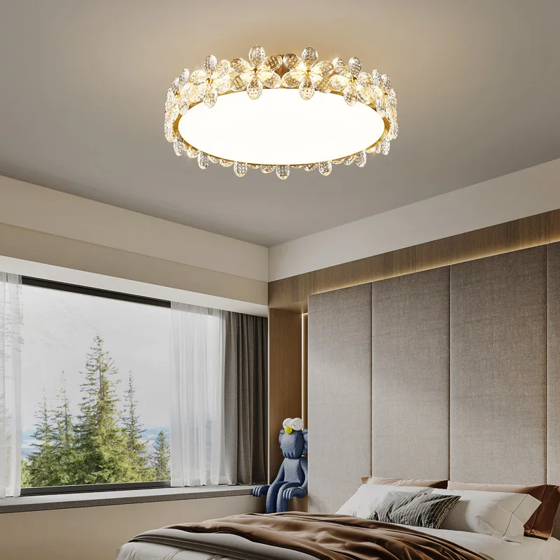 All copper, modern, light luxury, bedroom, ceiling lamp, simplicity, petals, crystal