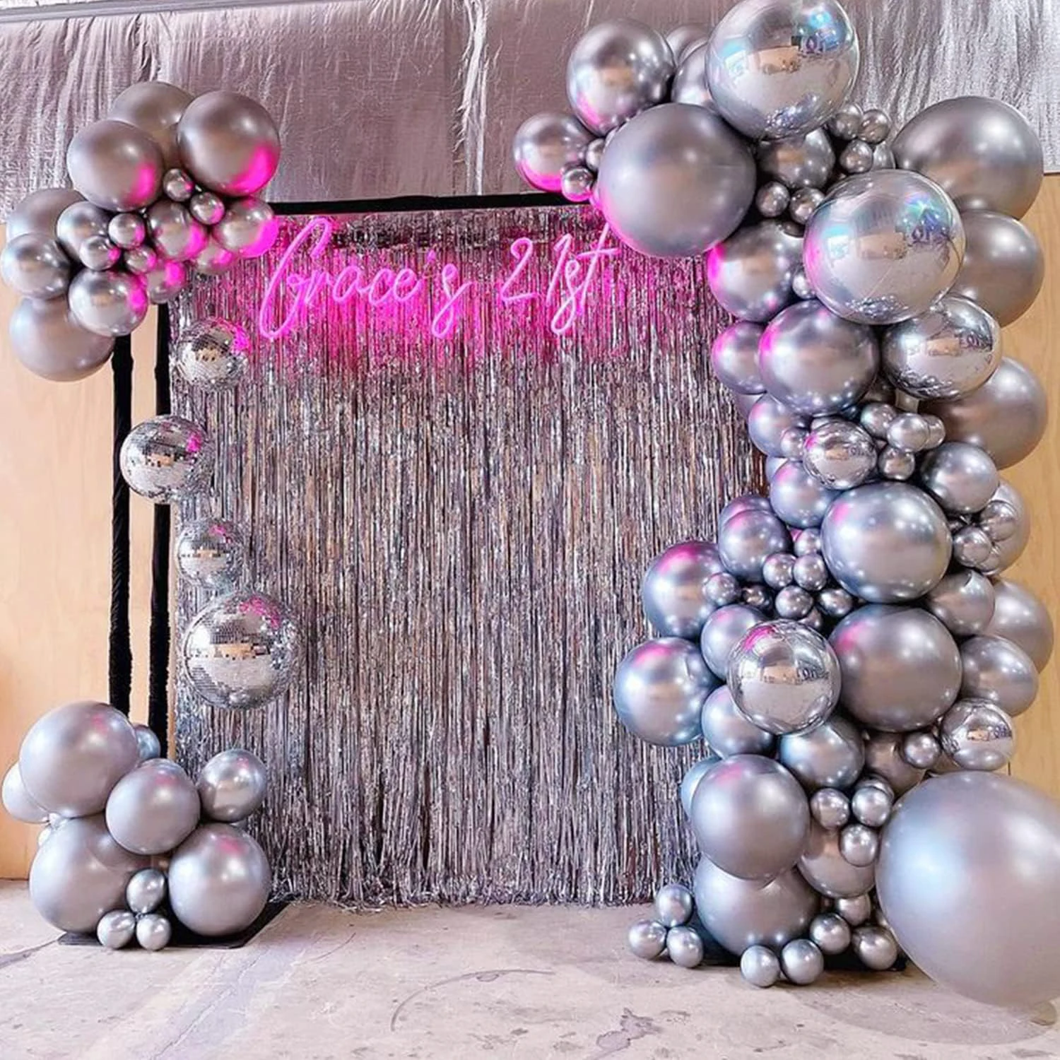 Metal Silver Party Balloon - Multi size latex set suitable for birthdays, weddings, and celebrations, Star Burst 4D Disco