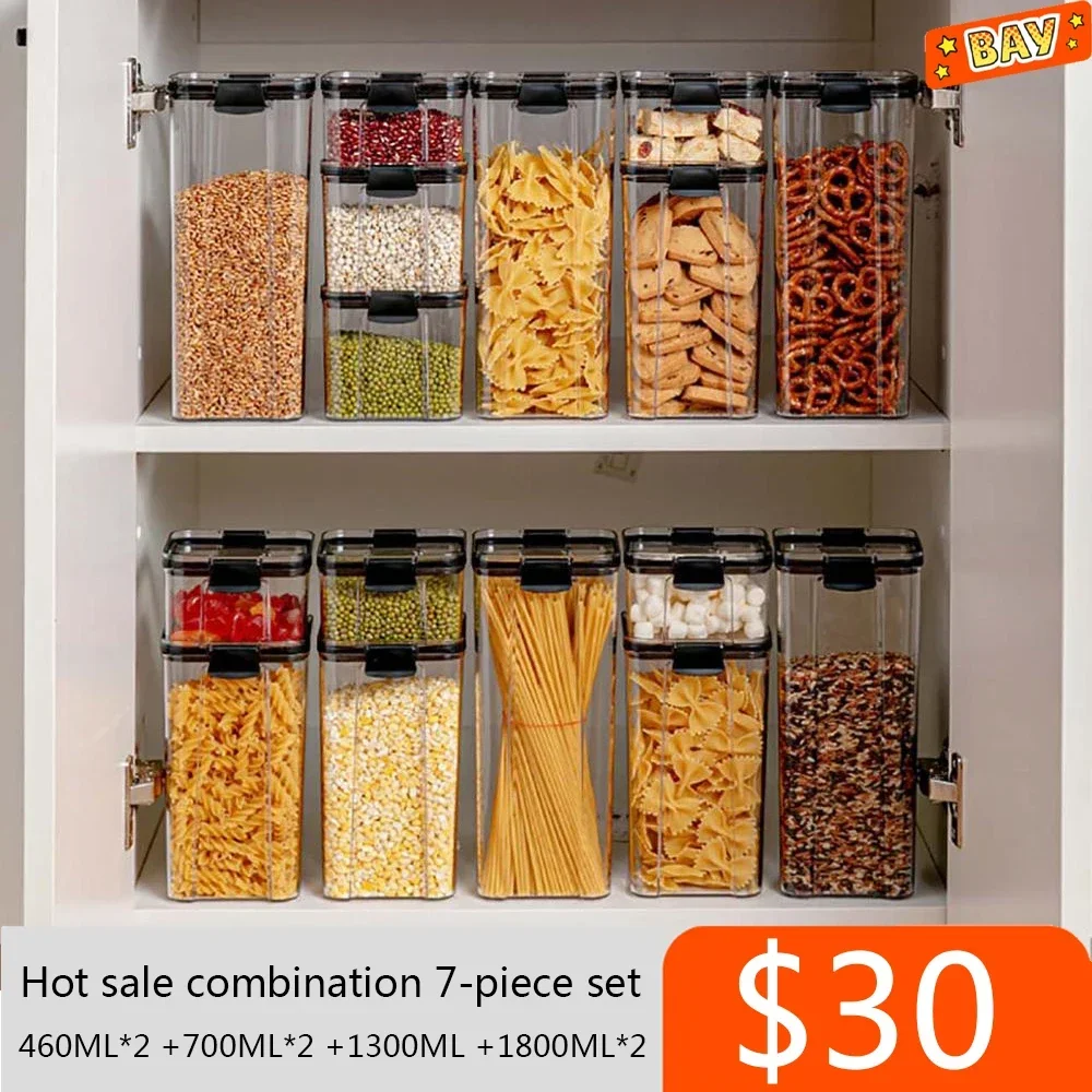 460~1800ml Stackable Storage Box Transparent Kitchen Containers Noodles Spaghetti Sealed Tank Dry Food Cans Organizers Bottles